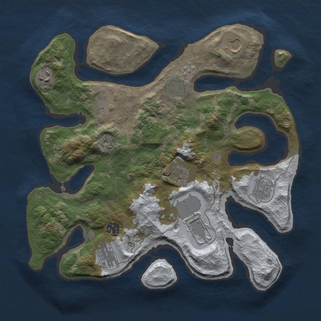 Rust Map: Barren, Size: 3500, Seed: 3121849, 13 Monuments