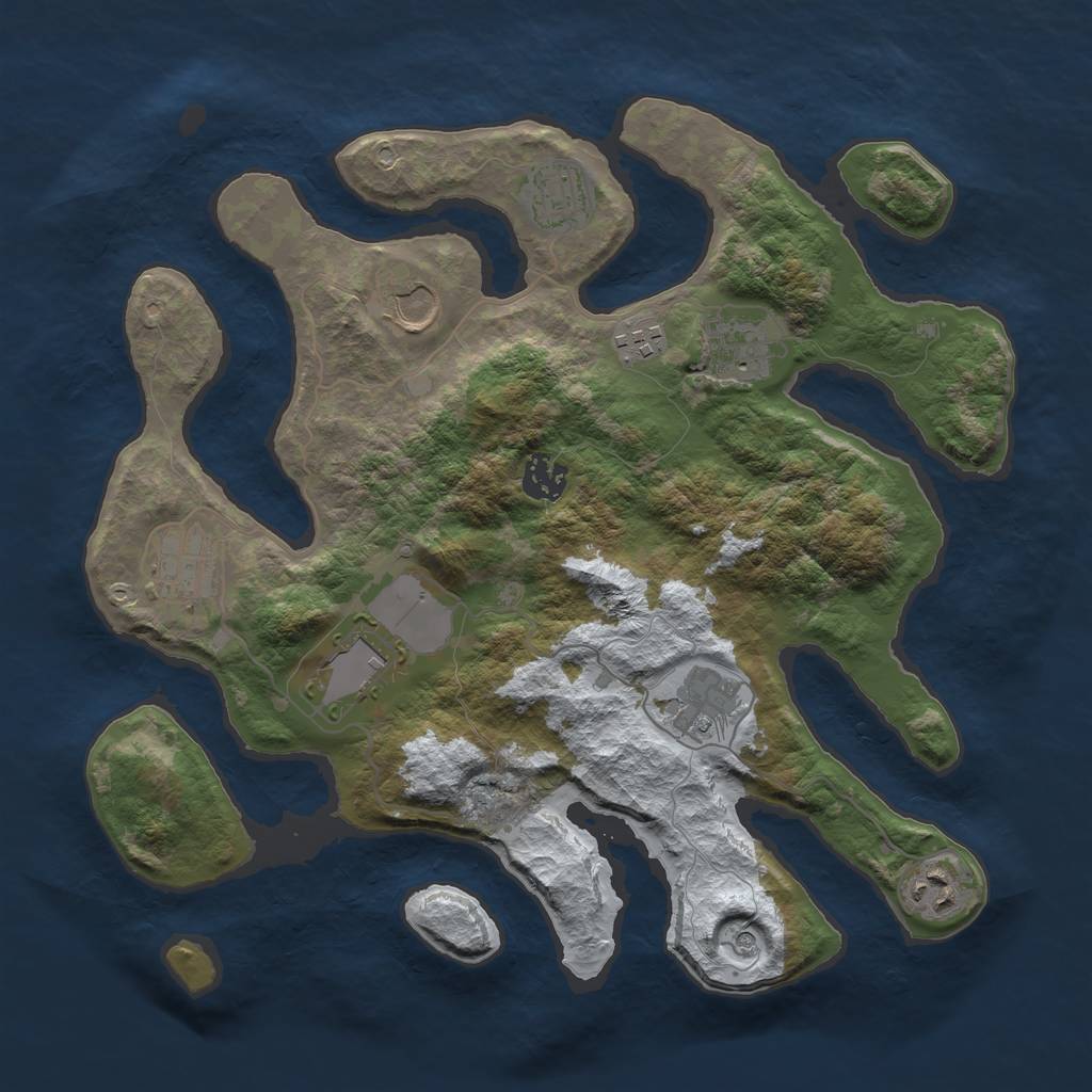 Rust Map: Barren, Size: 3500, Seed: 6203775, 12 Monuments