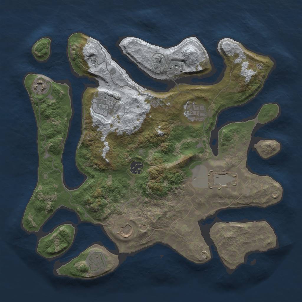 Rust Map: Barren, Size: 3500, Seed: 1833279, 11 Monuments