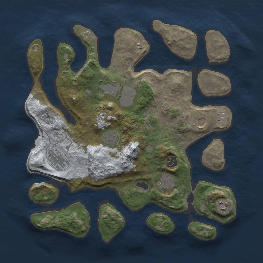 Rust Map: Barren, Size: 3500, Seed: 5574995, 11 Monuments