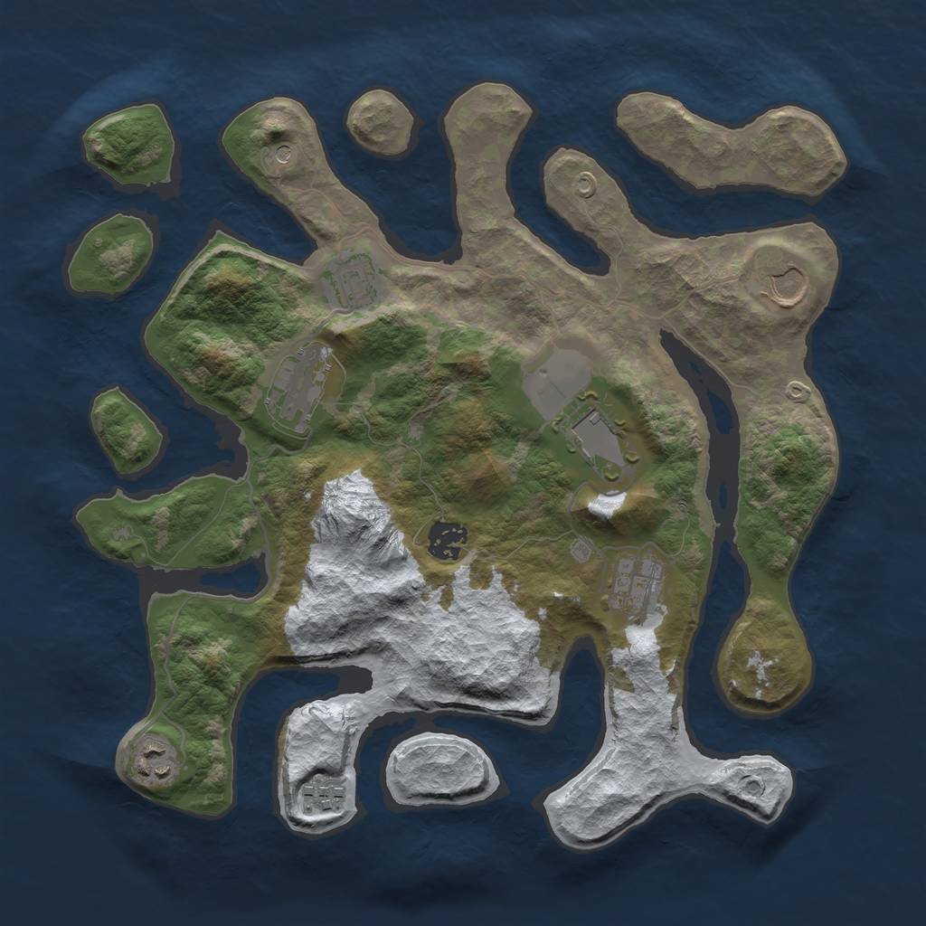 Rust Map: Barren, Size: 3500, Seed: 1239261, 11 Monuments