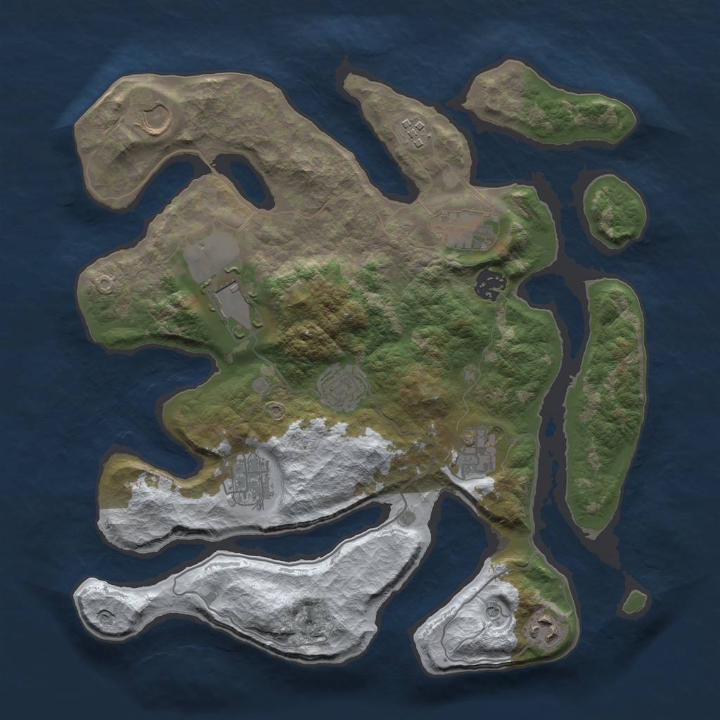 Rust Map: Barren, Size: 3500, Seed: 6050953, 12 Monuments