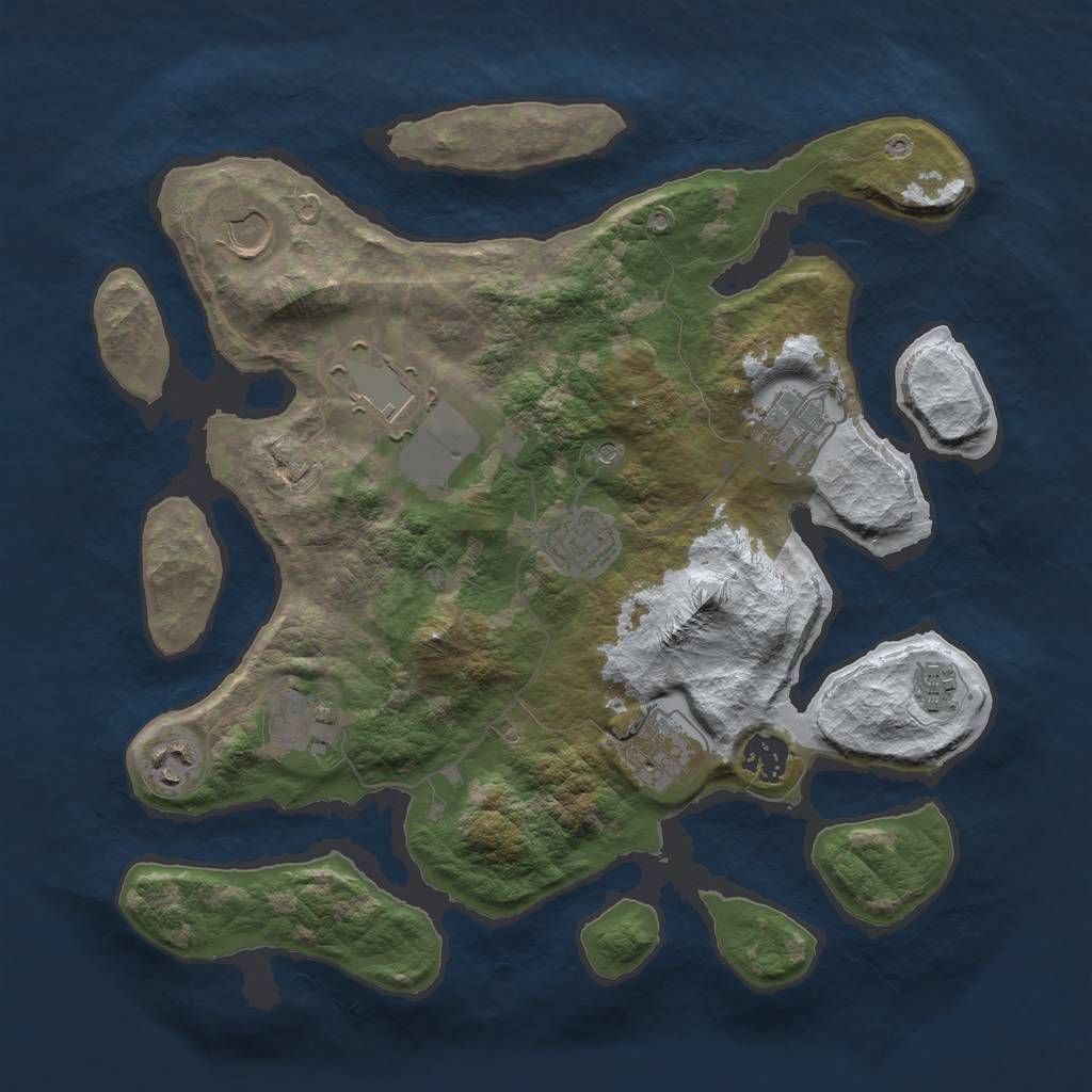 Rust Map: Barren, Size: 3500, Seed: 2993853, 12 Monuments