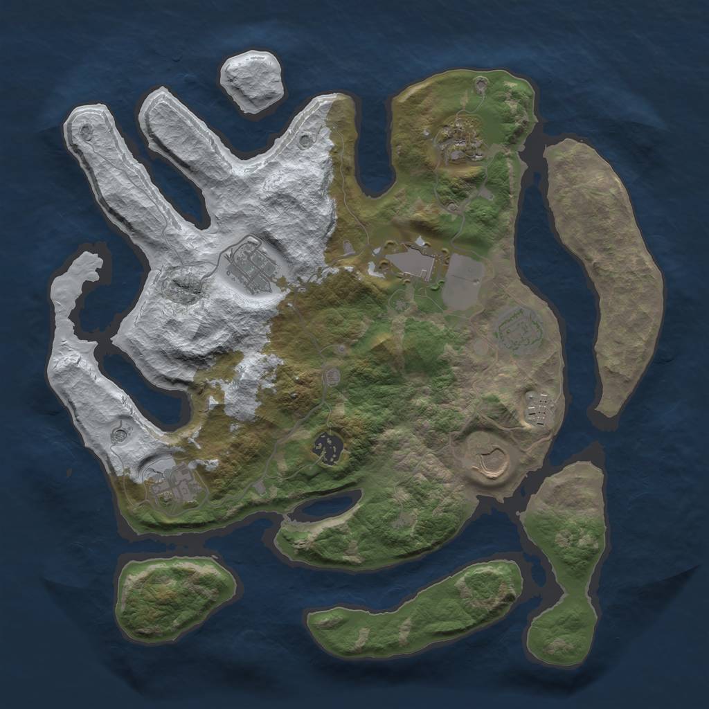 Rust Map: Barren, Size: 3500, Seed: 4967365, 11 Monuments