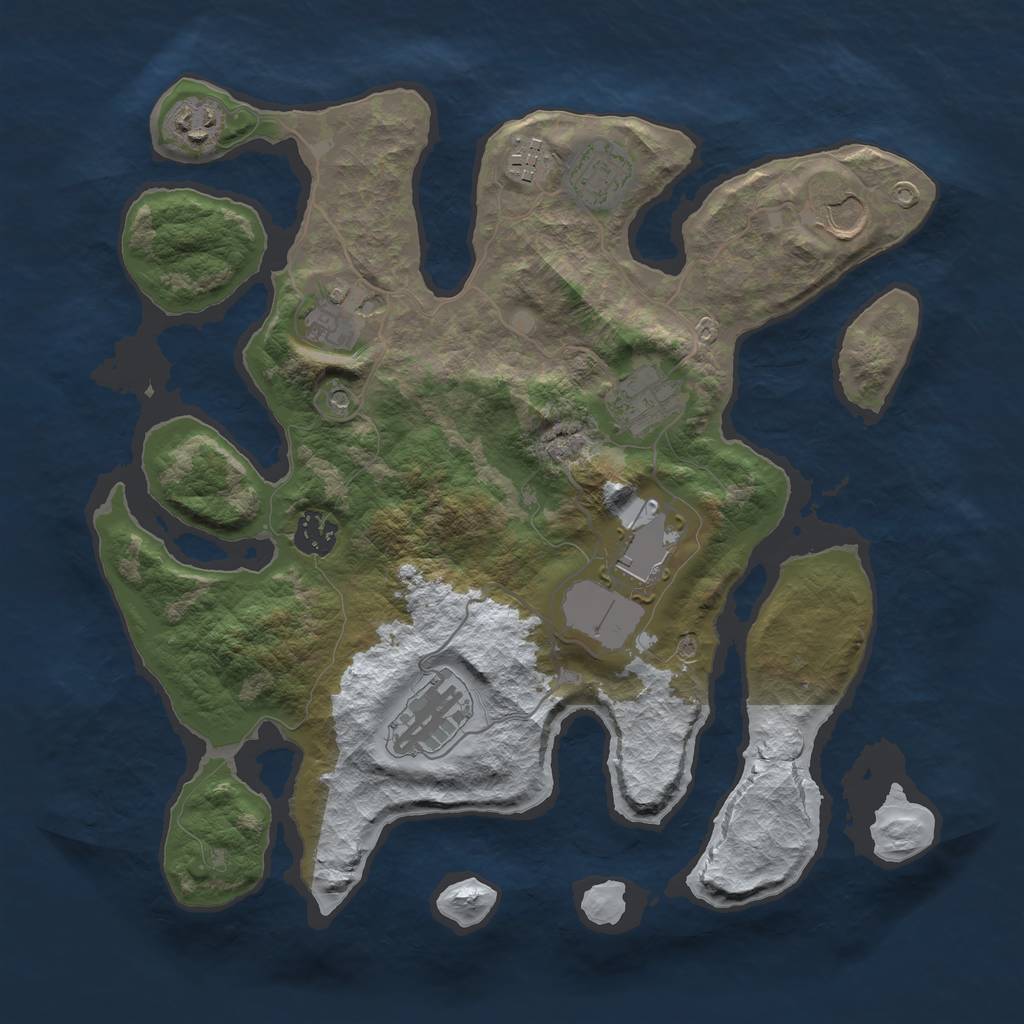 Rust Map: Barren, Size: 3500, Seed: 5494353, 12 Monuments