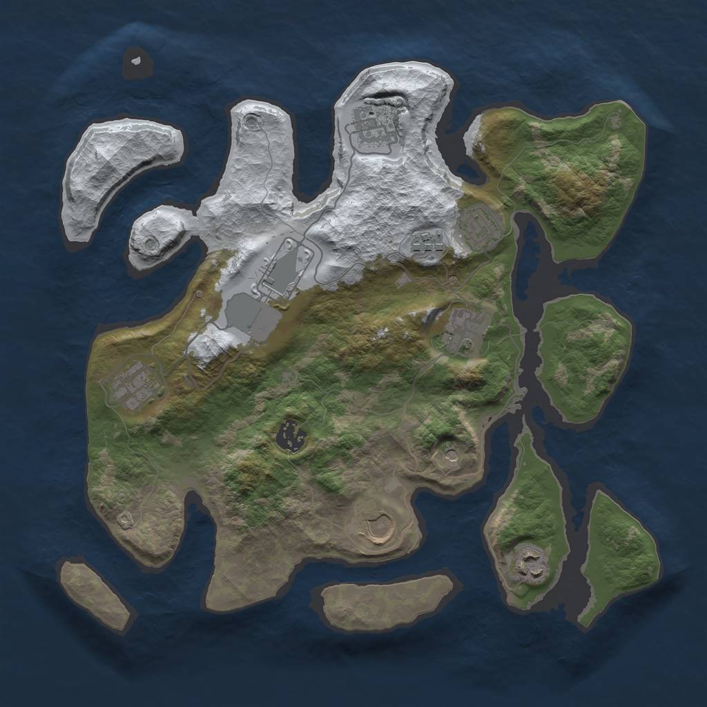 Rust Map: Barren, Size: 3500, Seed: 1225738, 12 Monuments