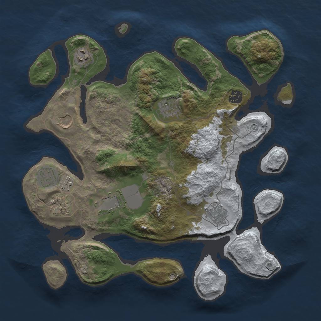 Rust Map: Barren, Size: 3500, Seed: 1533197, 12 Monuments