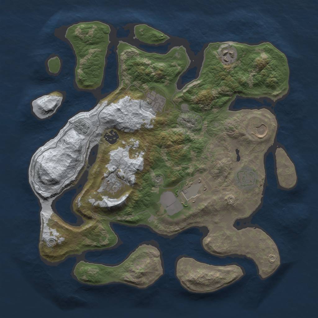 Rust Map: Barren, Size: 3500, Seed: 2712467, 11 Monuments