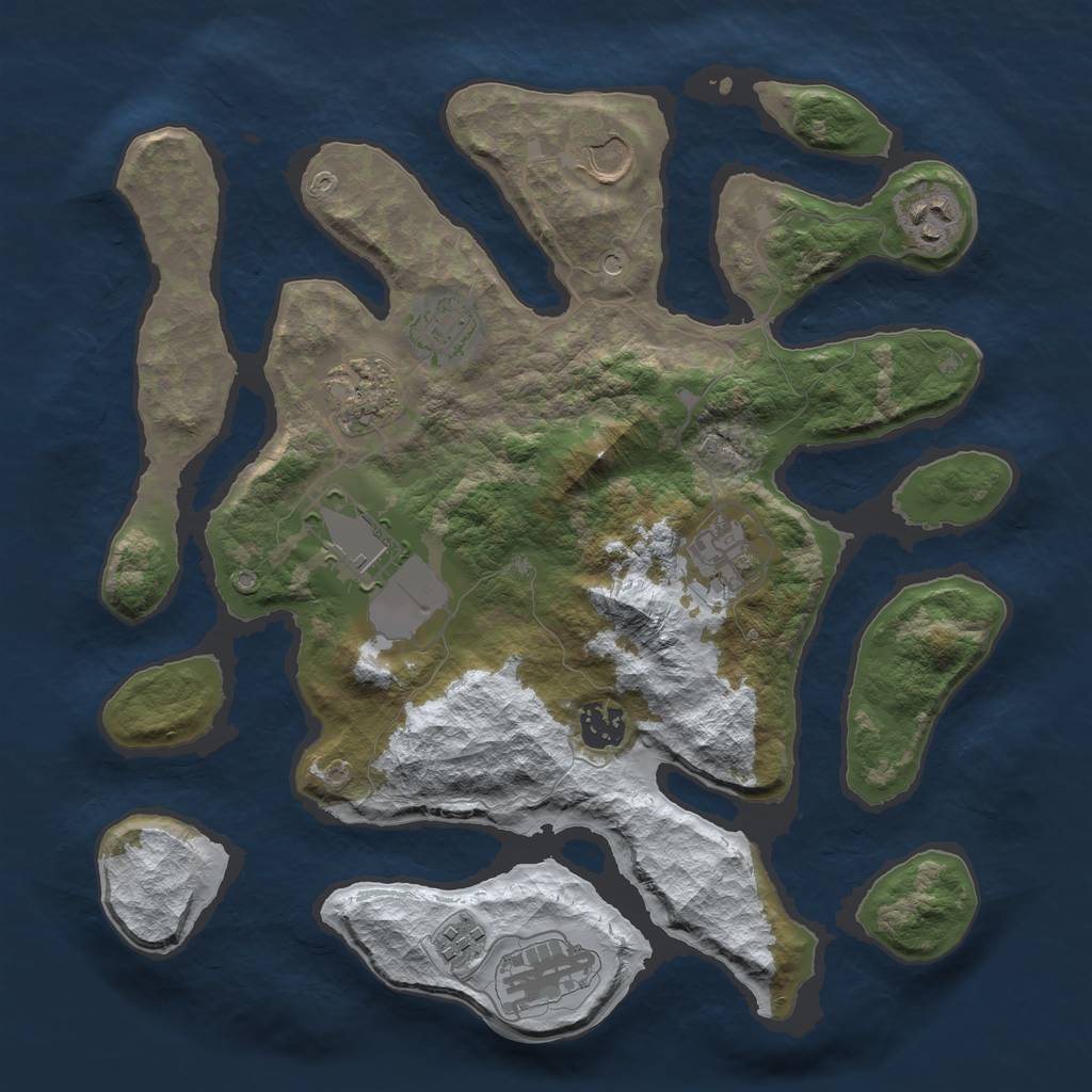 Rust Map: Barren, Size: 3500, Seed: 1654162, 12 Monuments