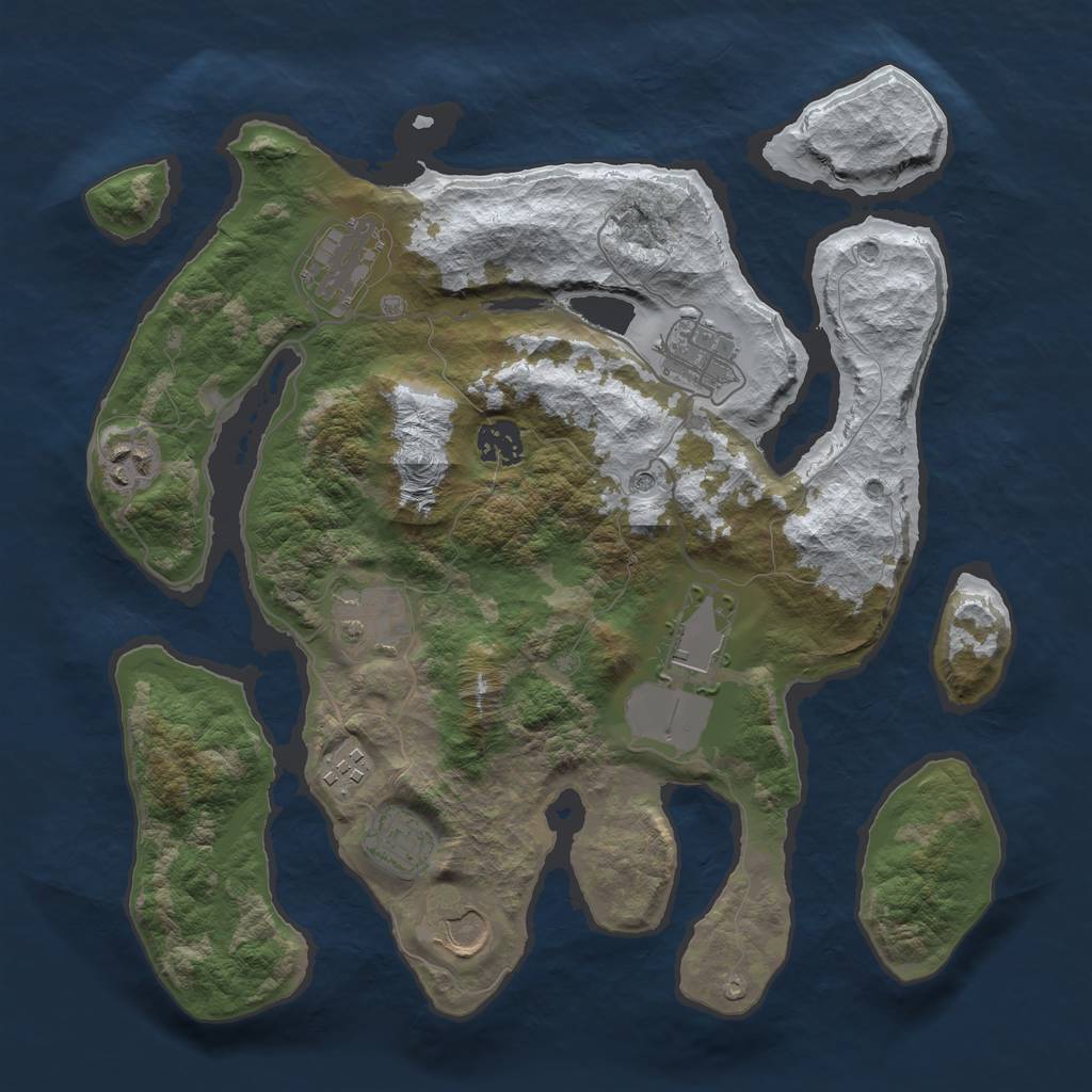 Rust Map: Barren, Size: 3500, Seed: 5424857, 12 Monuments