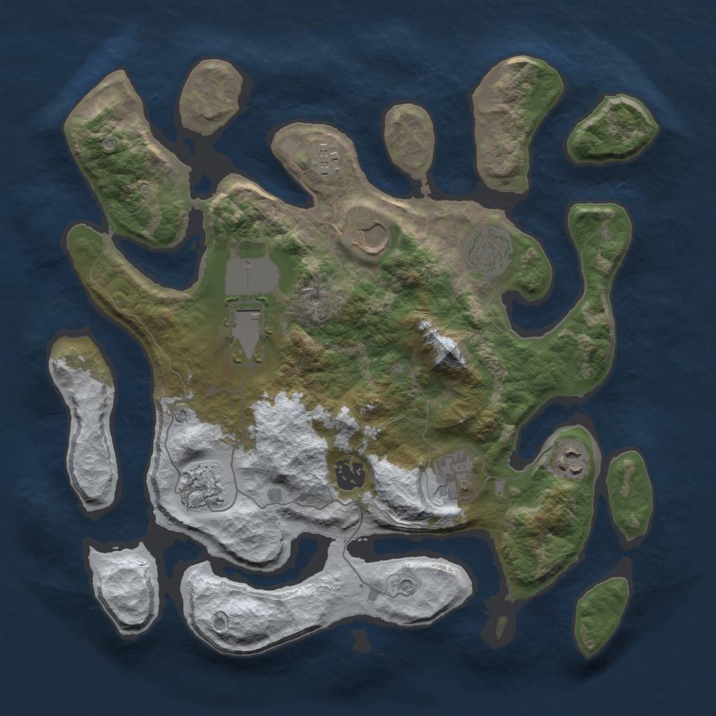 Rust Map: Barren, Size: 3500, Seed: 3304437, 11 Monuments