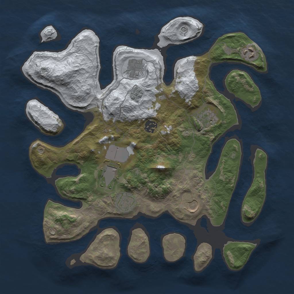 Rust Map: Barren, Size: 3500, Seed: 2314007, 11 Monuments