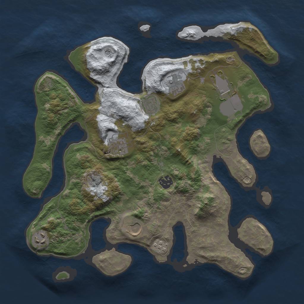 Rust Map: Barren, Size: 3500, Seed: 2513960, 11 Monuments