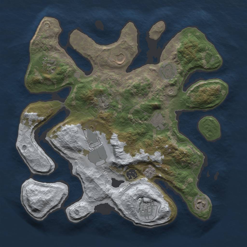 Rust Map: Barren, Size: 3500, Seed: 1863791, 12 Monuments