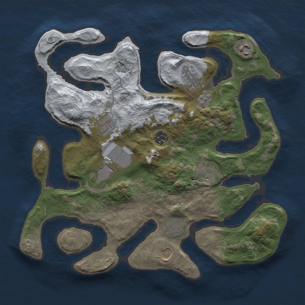 Rust Map: Barren, Size: 3500, Seed: 2248501, 12 Monuments