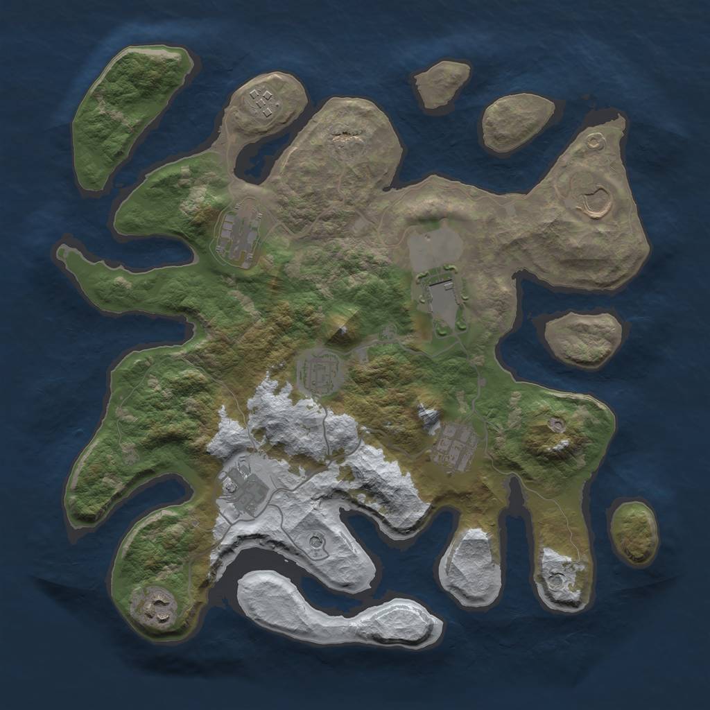 Rust Map: Barren, Size: 3500, Seed: 1535571, 11 Monuments