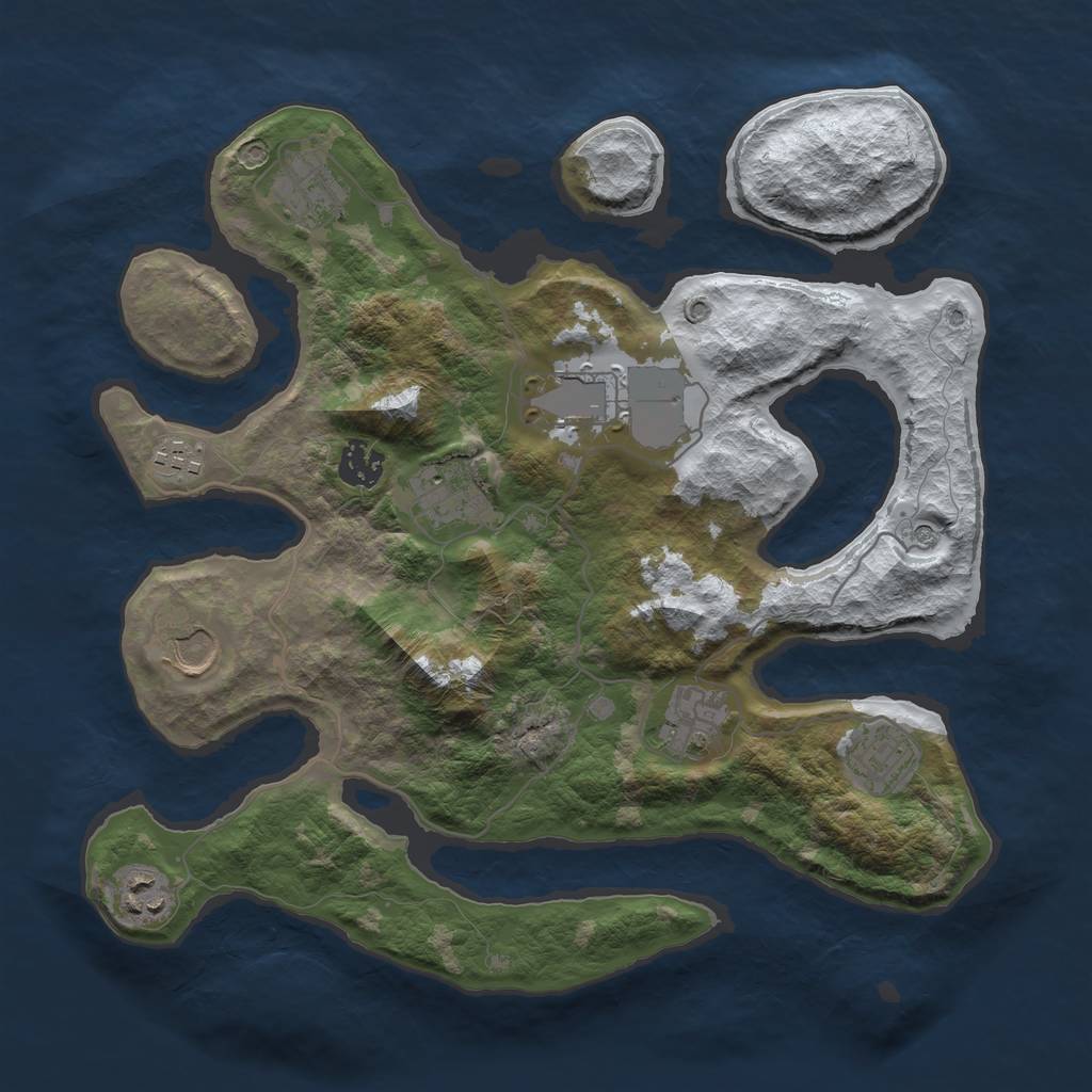 Rust Map: Barren, Size: 3500, Seed: 2722645, 12 Monuments