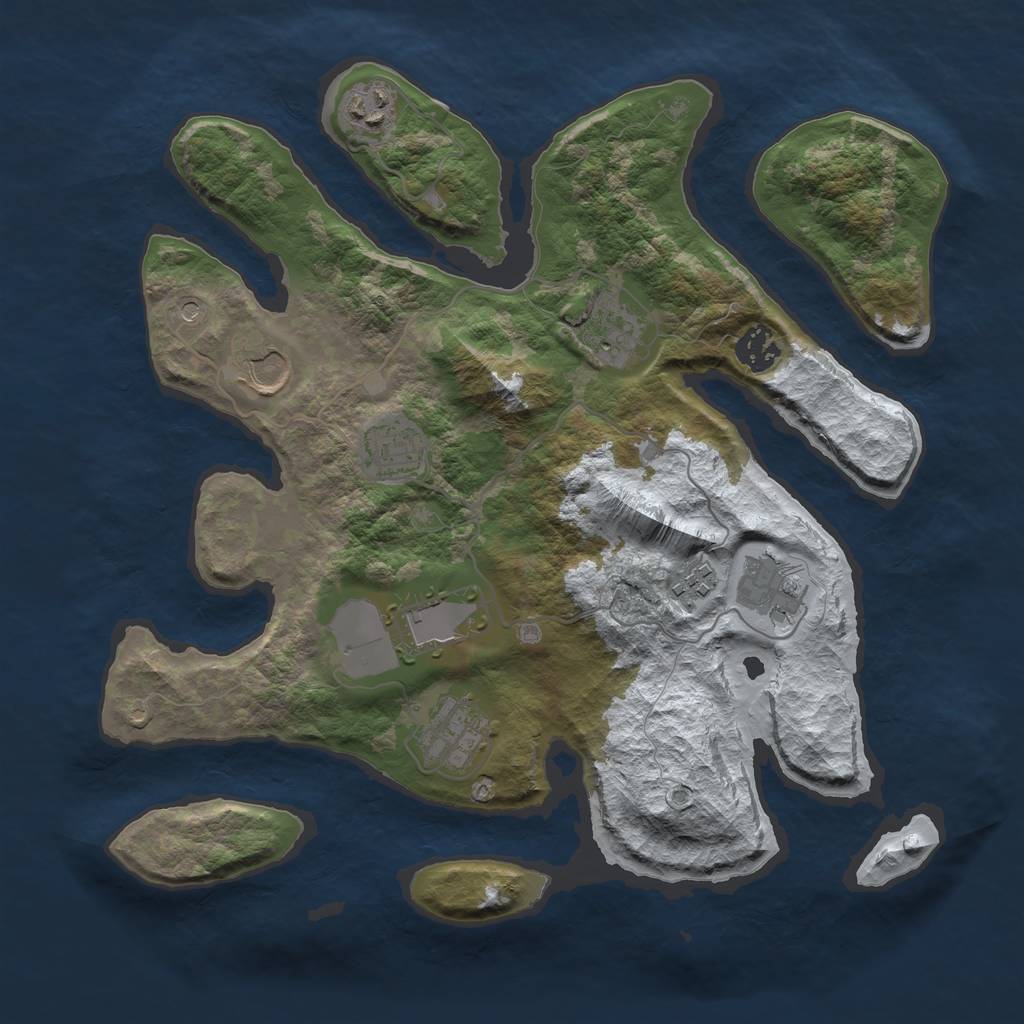 Rust Map: Barren, Size: 3500, Seed: 2580775, 12 Monuments