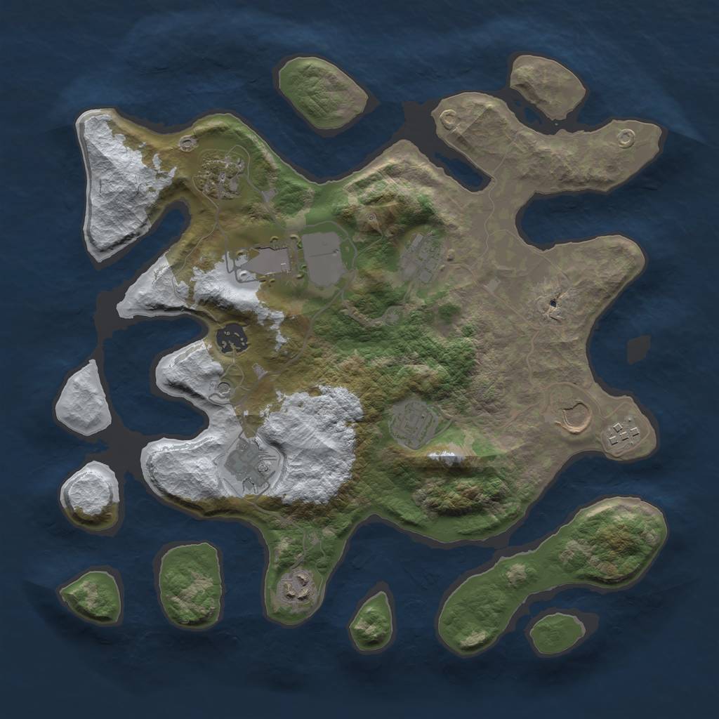 Rust Map: Barren, Size: 3500, Seed: 3925912, 12 Monuments
