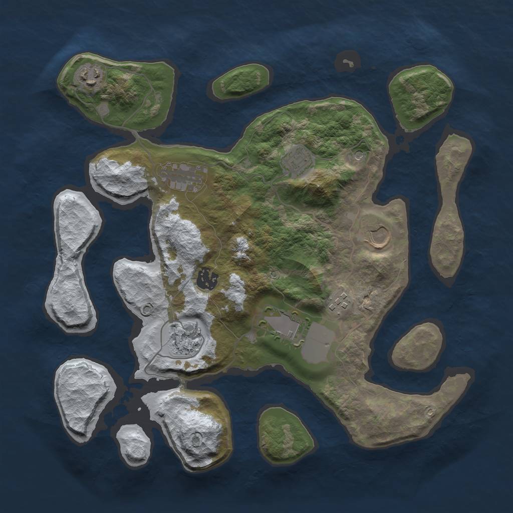 Rust Map: Barren, Size: 3500, Seed: 2827290, 11 Monuments