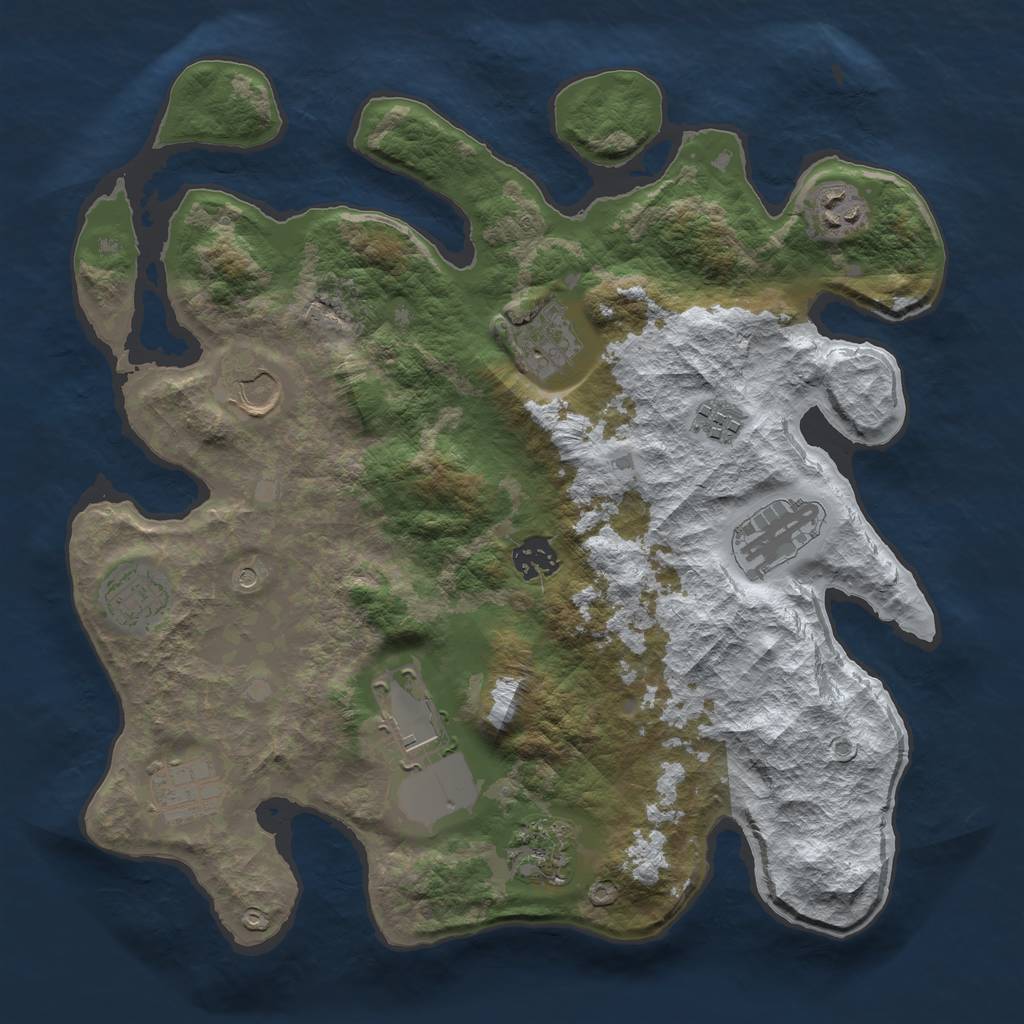 Rust Map: Barren, Size: 3500, Seed: 1036444, 13 Monuments