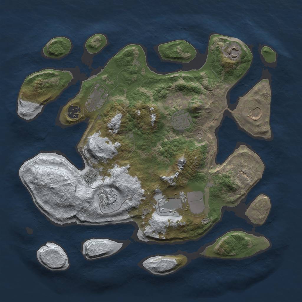 Rust Map: Barren, Size: 3500, Seed: 4686059, 11 Monuments