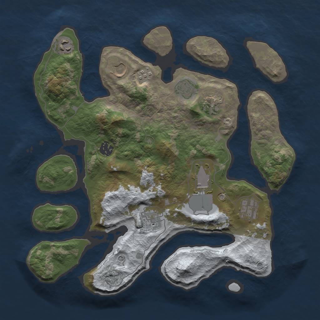 Rust Map: Barren, Size: 3500, Seed: 6263528, 12 Monuments