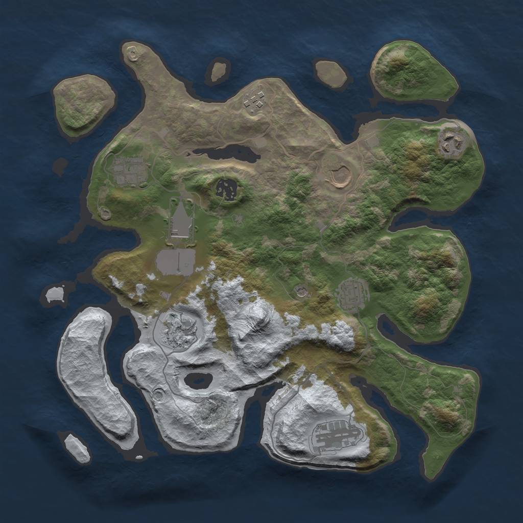 Rust Map: Barren, Size: 3500, Seed: 1841492, 12 Monuments