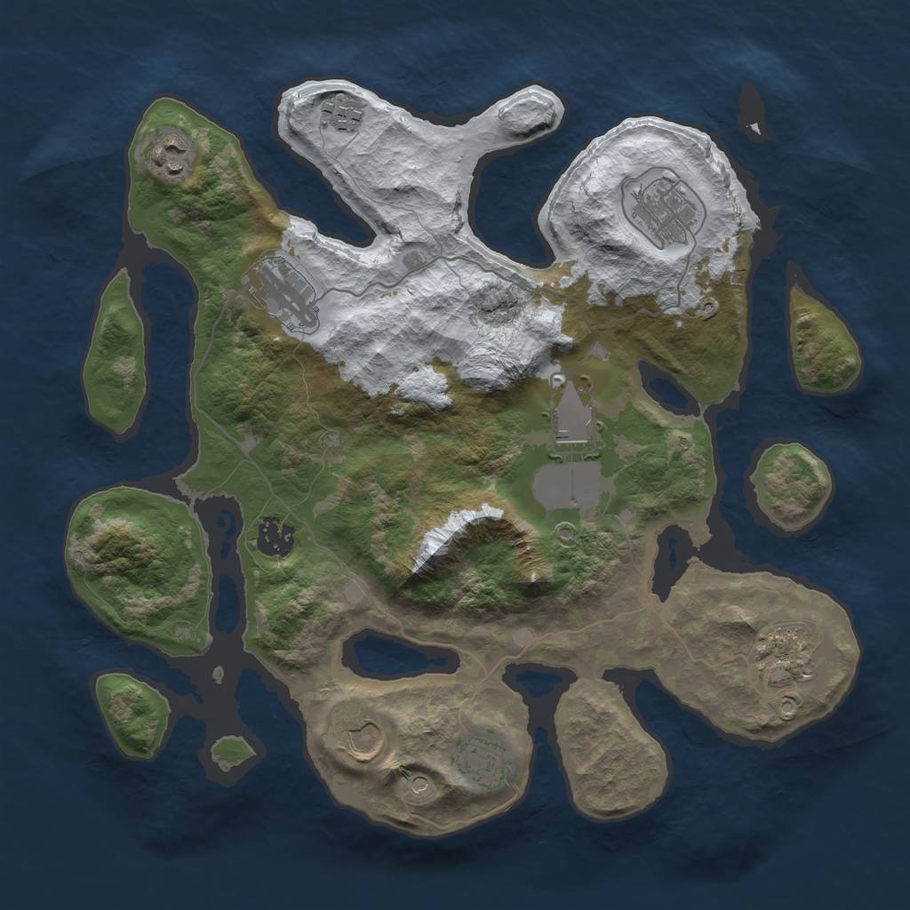 Rust Map: Barren, Size: 3500, Seed: 2304106, 12 Monuments