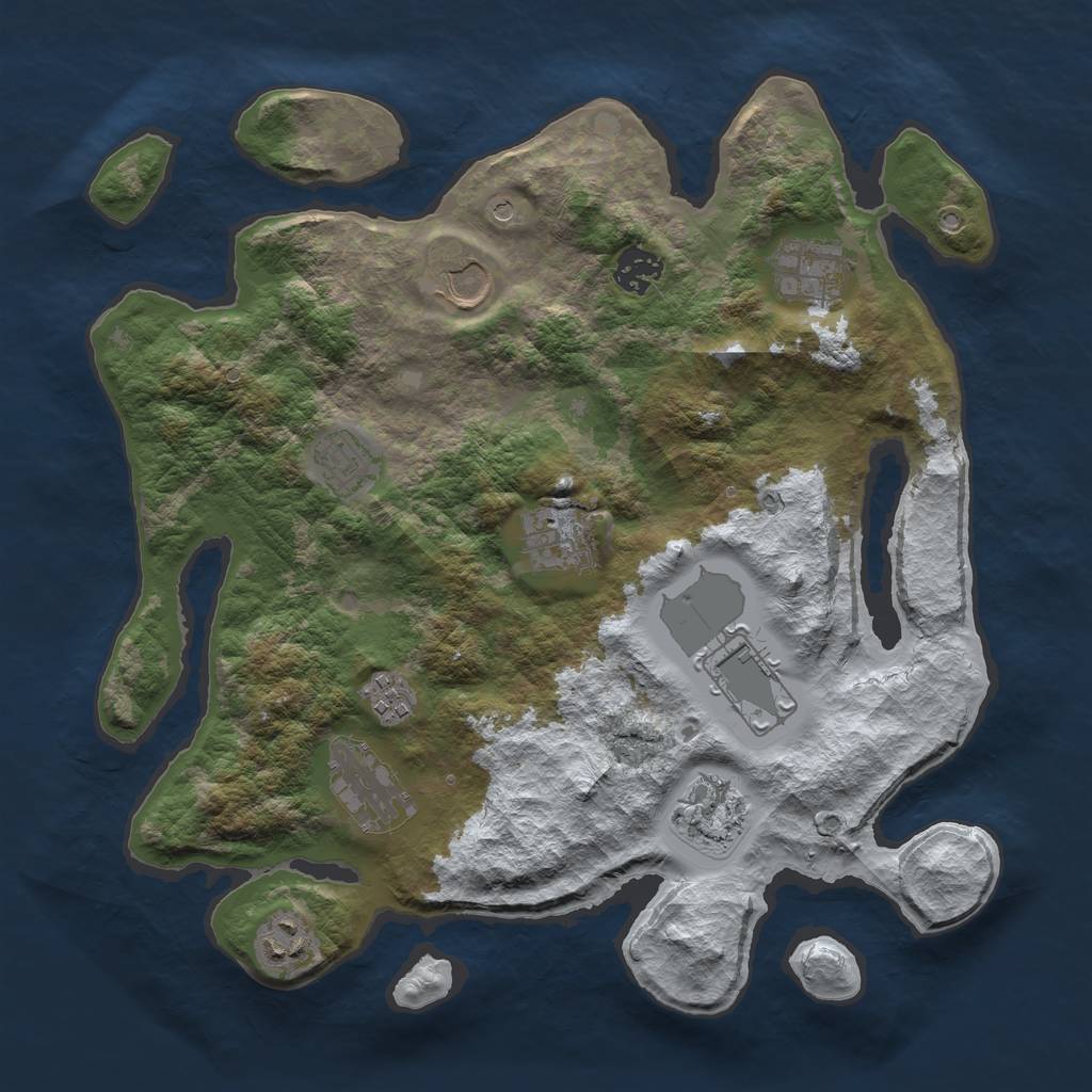Rust Map: Barren, Size: 3500, Seed: 4990456, 13 Monuments