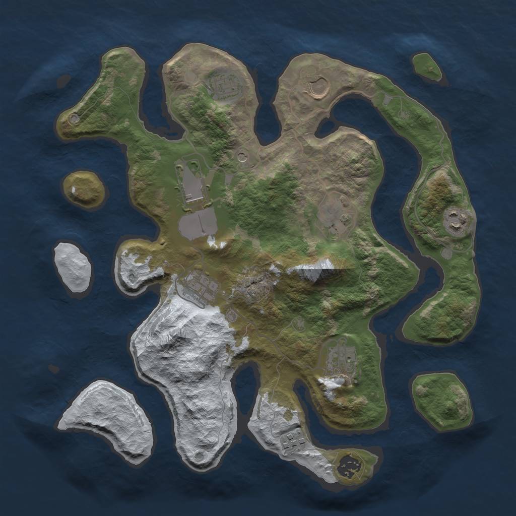 Rust Map: Barren, Size: 3500, Seed: 731641, 12 Monuments
