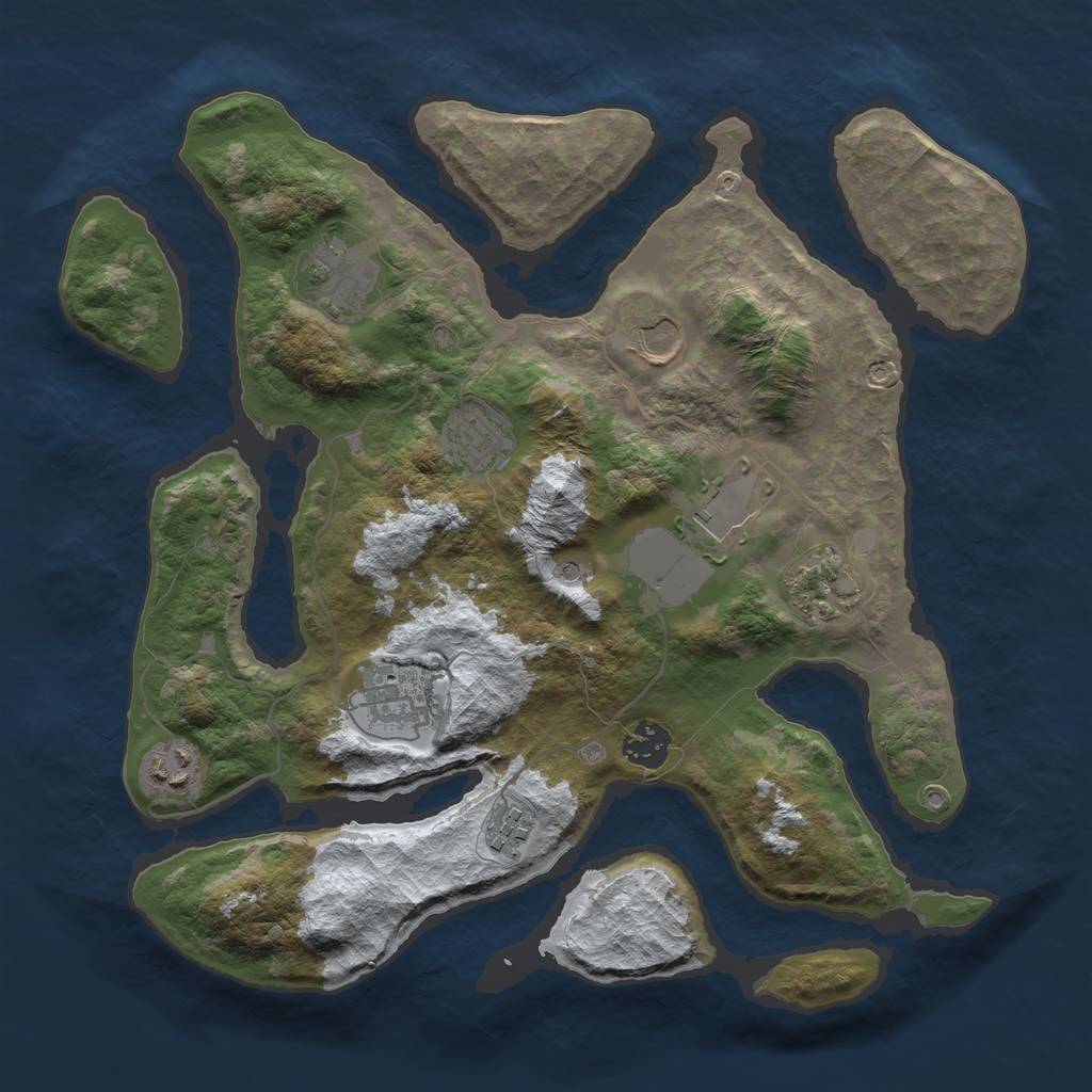 Rust Map: Barren, Size: 3500, Seed: 2411331, 12 Monuments