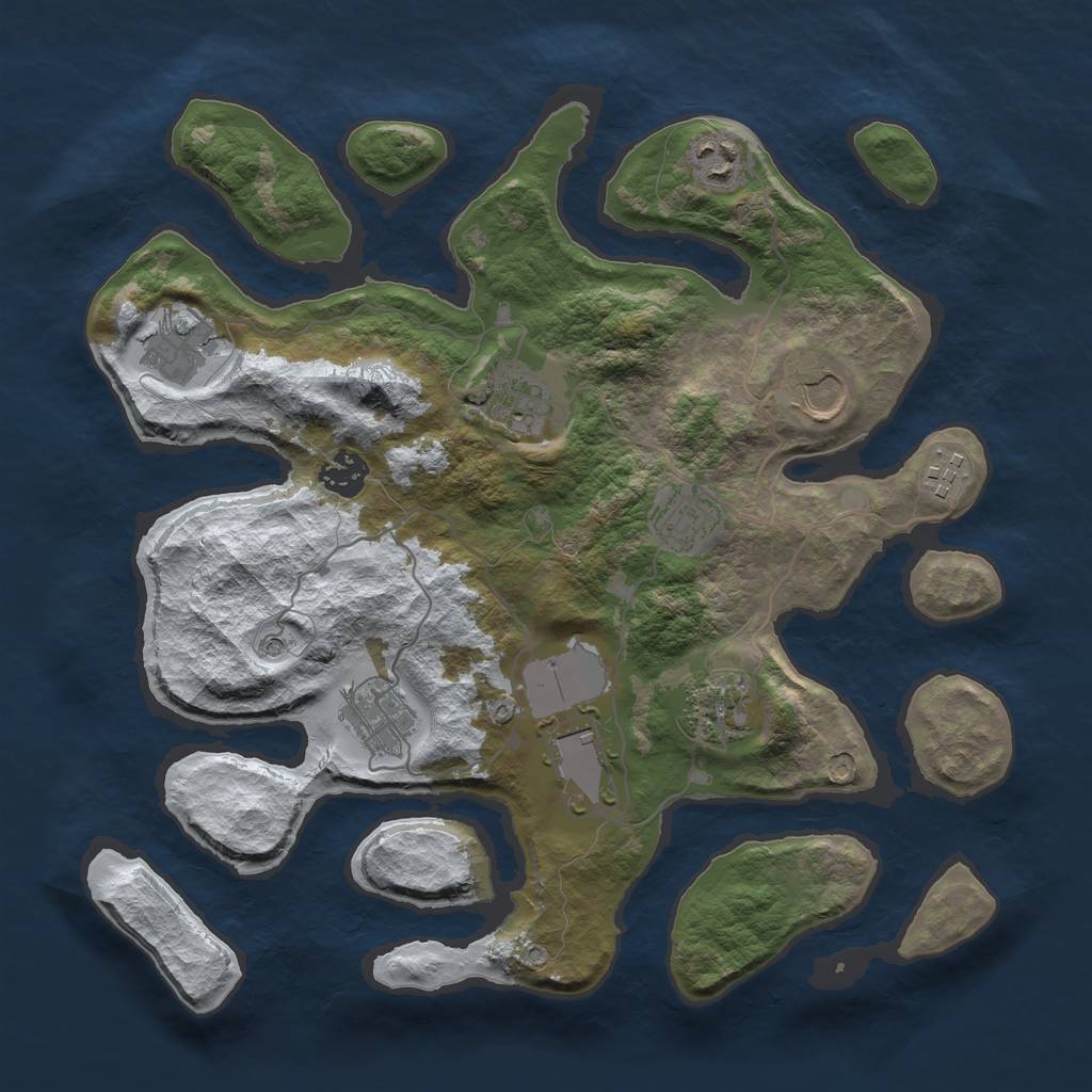 Rust Map: Barren, Size: 3500, Seed: 5191226, 13 Monuments