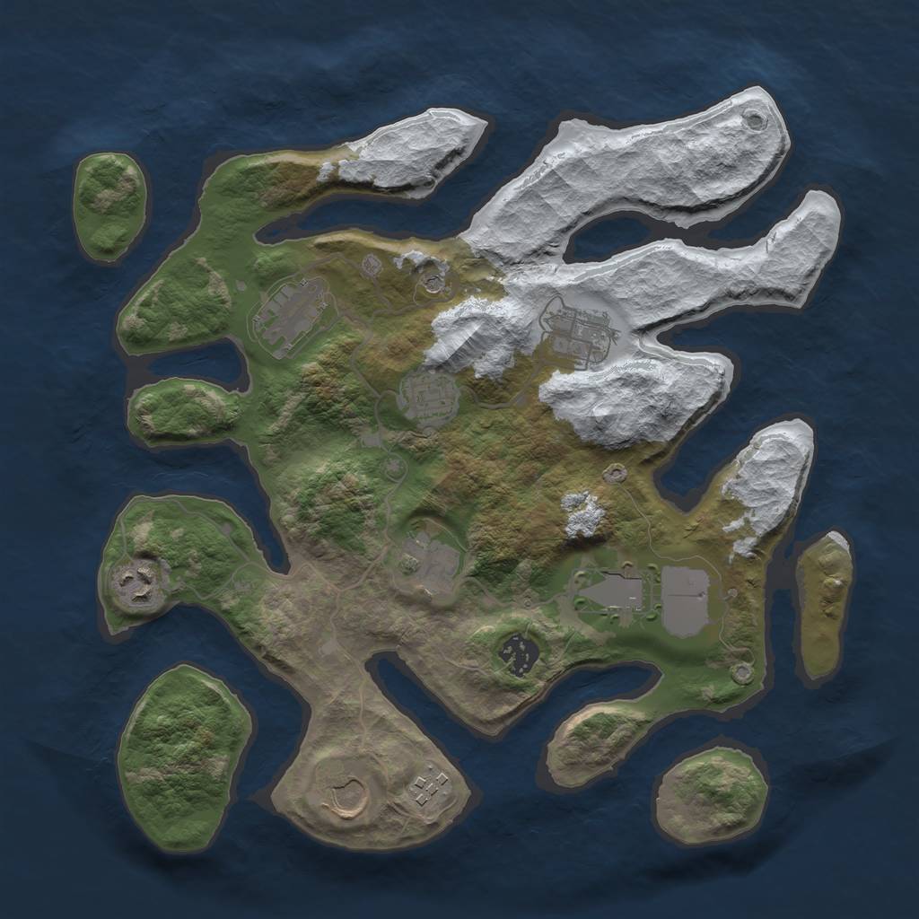 Rust Map: Barren, Size: 3500, Seed: 2896719, 12 Monuments