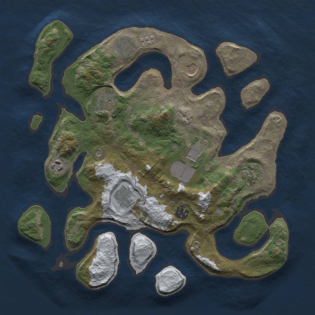 Rust Map: Barren, Size: 3500, Seed: 964349, 12 Monuments
