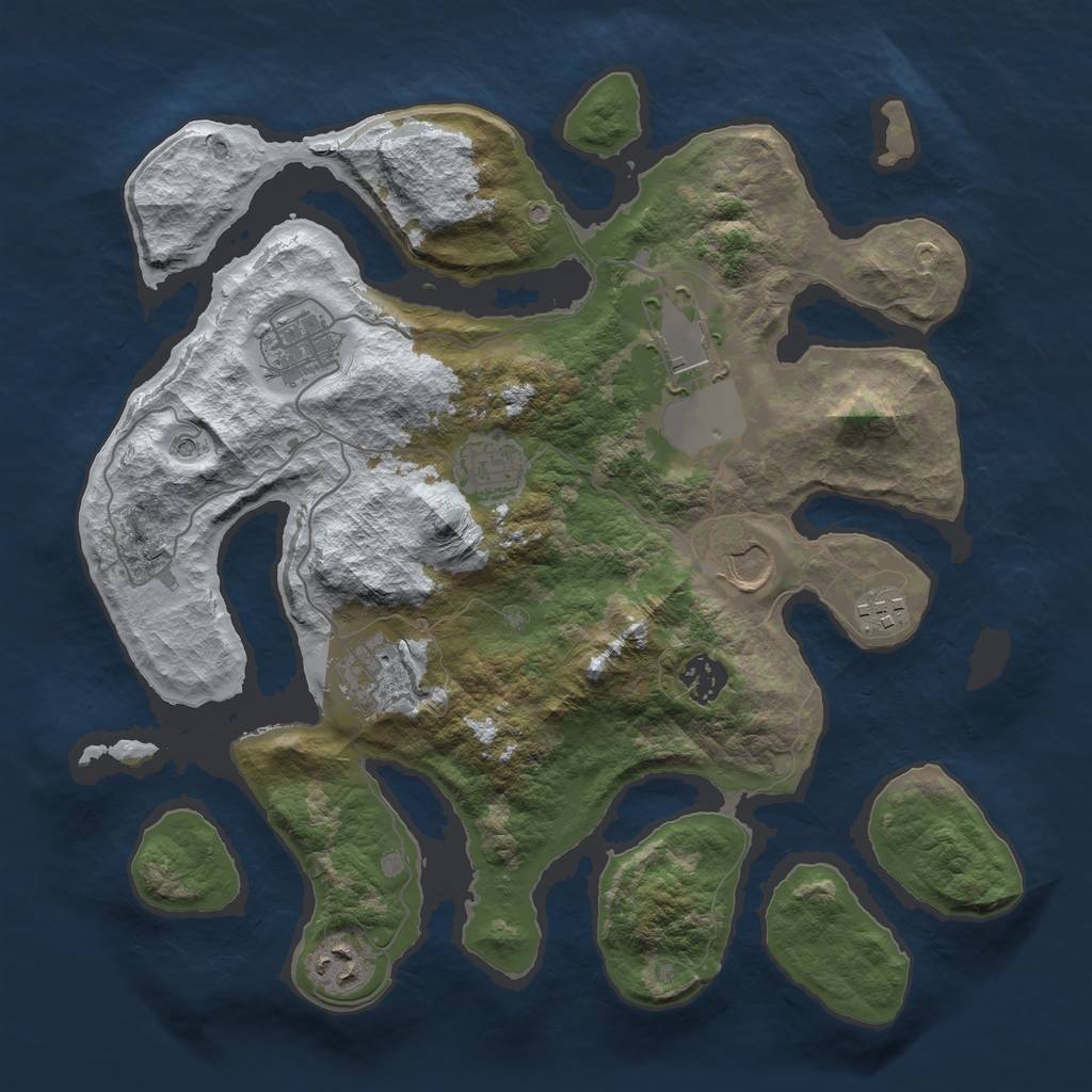 Rust Map: Barren, Size: 3500, Seed: 3716693, 11 Monuments