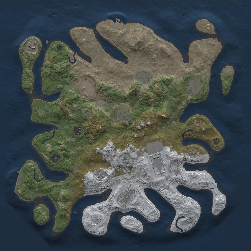 Rust Map: Procedural Map, Size: 4000, Seed: 1001963401, 18 Monuments