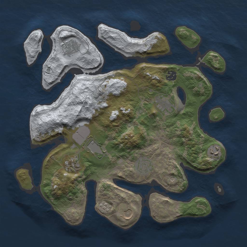 Rust Map: Barren, Size: 3500, Seed: 1870608, 12 Monuments