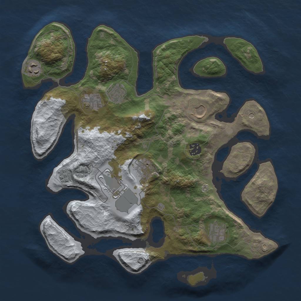 Rust Map: Barren, Size: 3500, Seed: 4024132, 12 Monuments