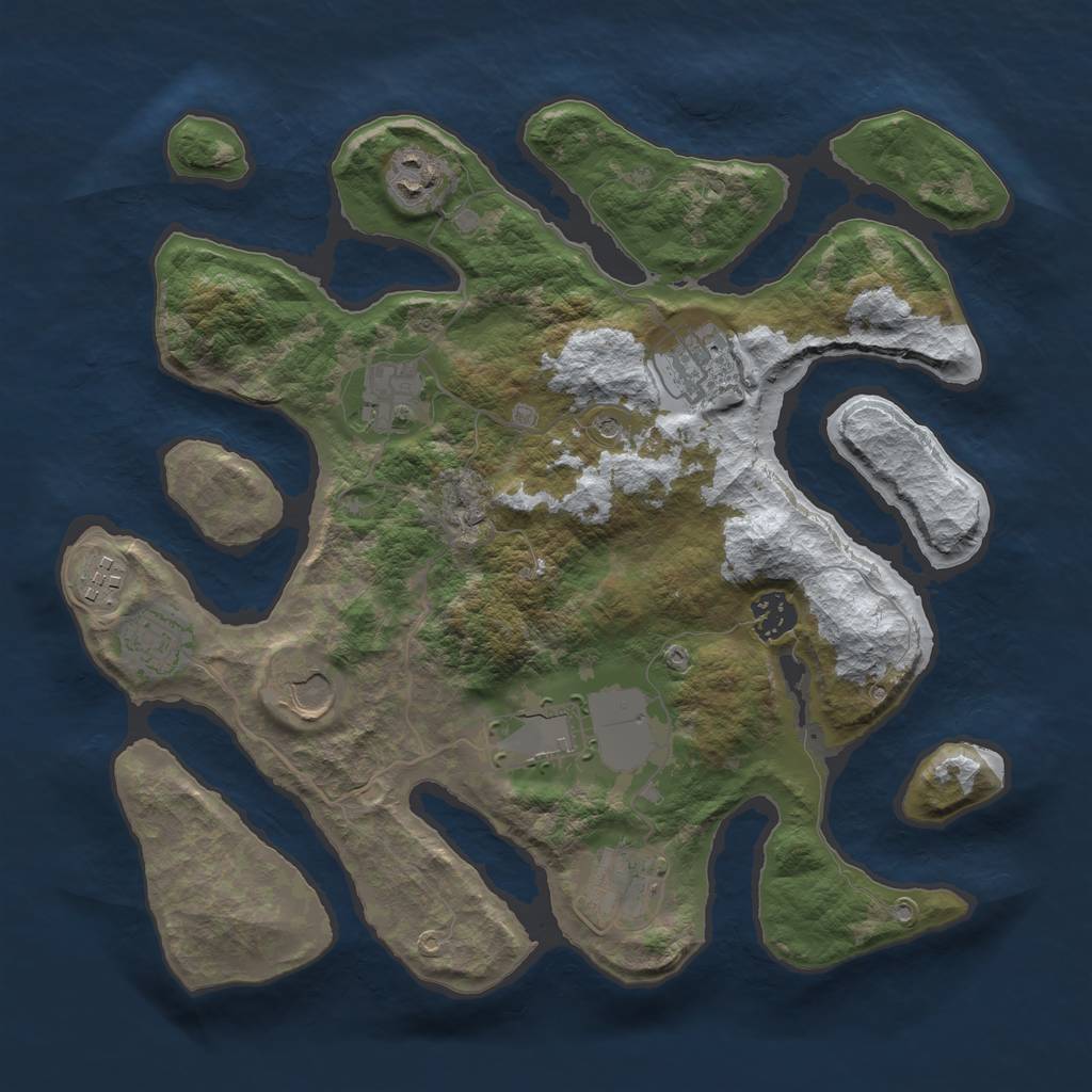Rust Map: Barren, Size: 3500, Seed: 4972950, 12 Monuments