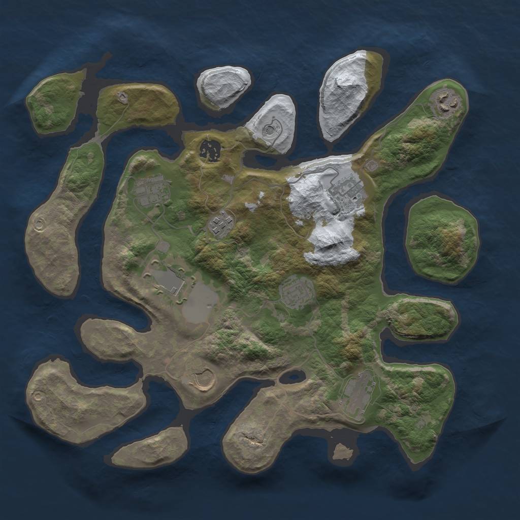 Rust Map: Barren, Size: 3500, Seed: 3844187, 12 Monuments
