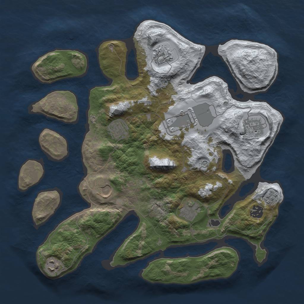 Rust Map: Barren, Size: 3500, Seed: 5193050, 12 Monuments