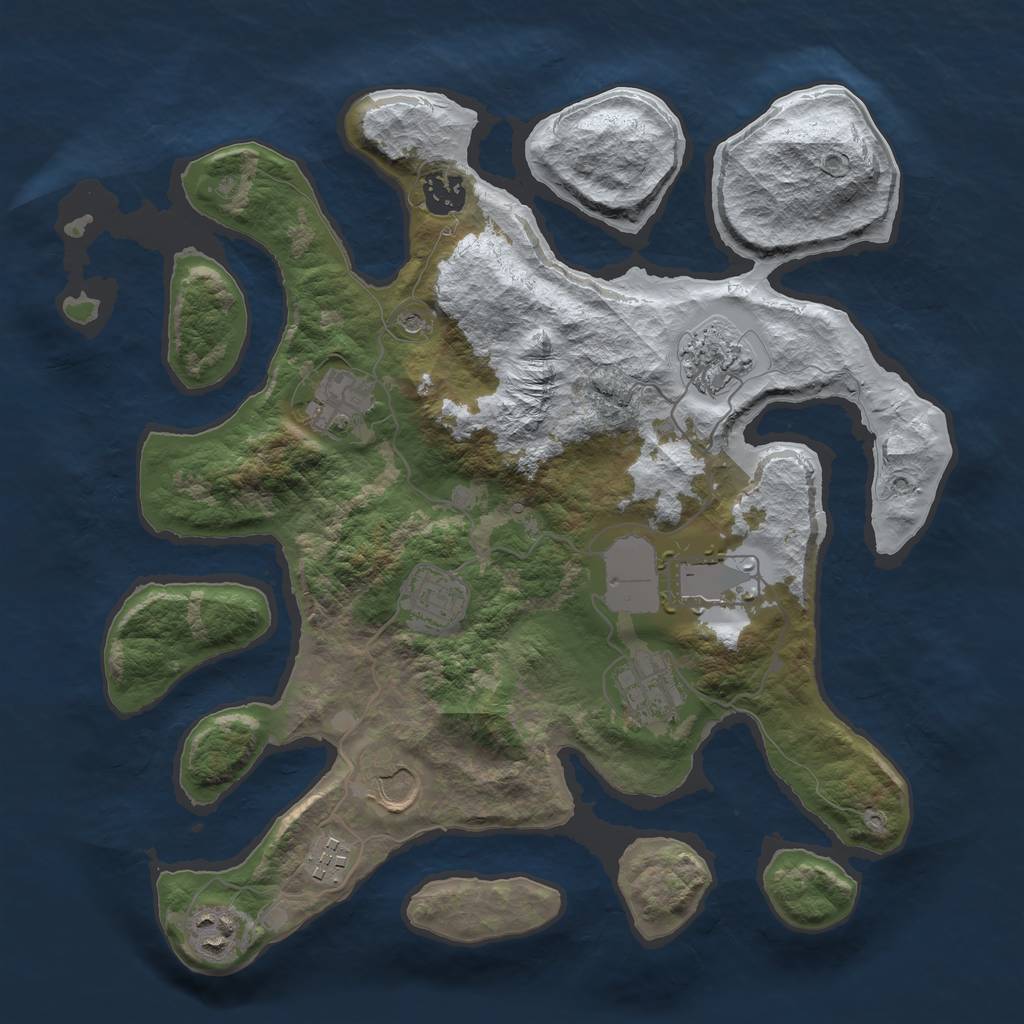 Rust Map: Barren, Size: 3500, Seed: 4413623, 12 Monuments