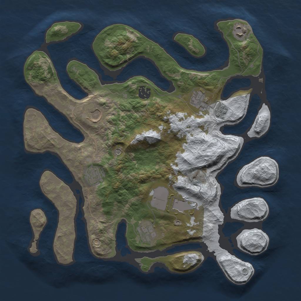 Rust Map: Barren, Size: 3500, Seed: 4301233, 11 Monuments
