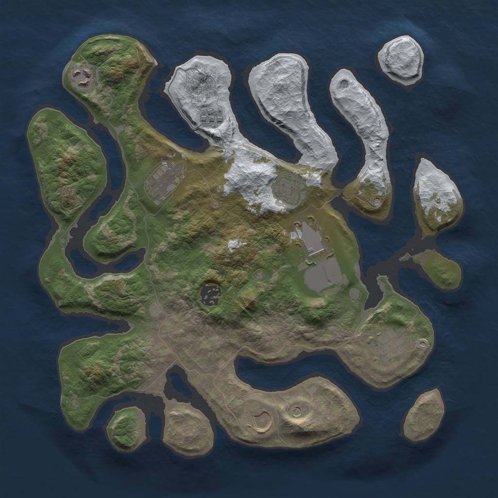 Rust Map: Barren, Size: 3500, Seed: 6444642, 11 Monuments