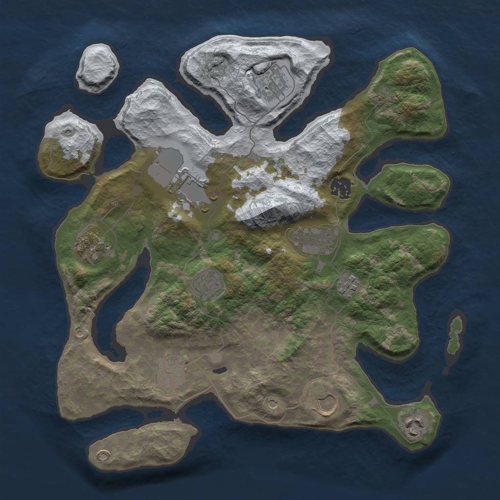 Rust Map: Barren, Size: 3500, Seed: 549515, 13 Monuments