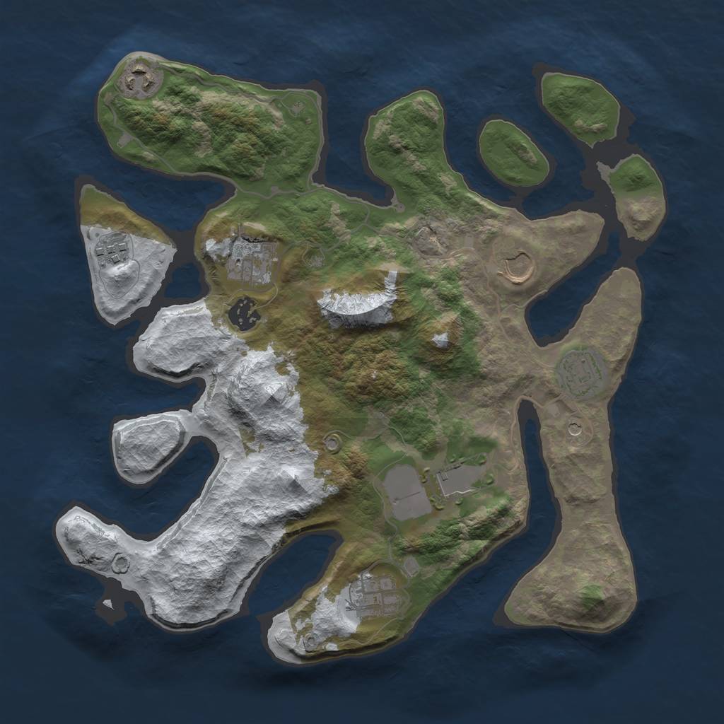 Rust Map: Barren, Size: 3500, Seed: 3789446, 11 Monuments