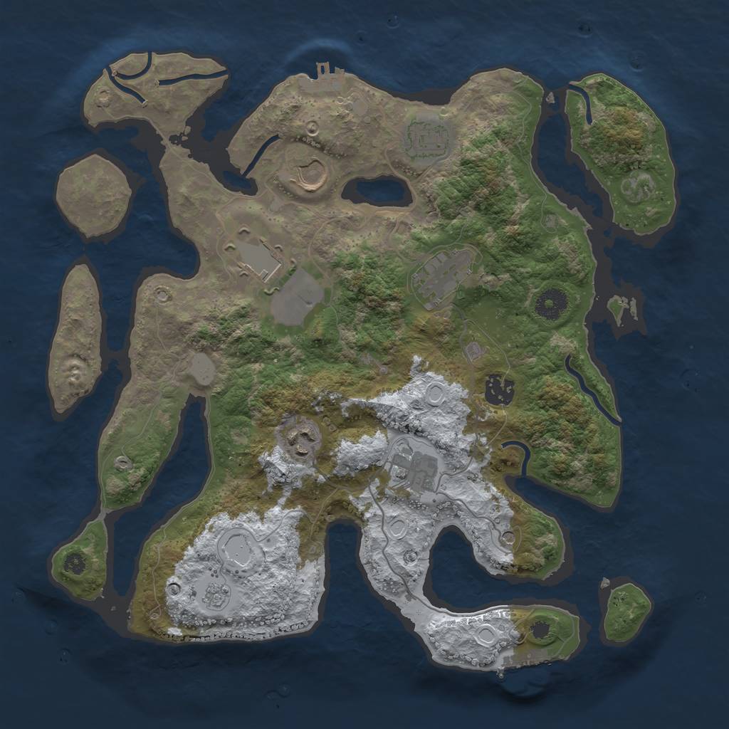 Rust Map: Procedural Map, Size: 3500, Seed: 243381, 16 Monuments