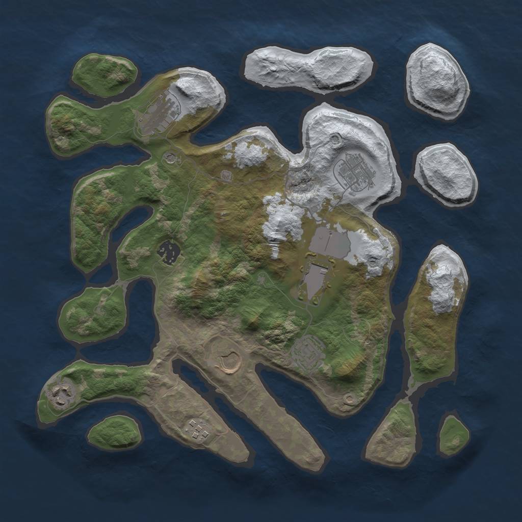 Rust Map: Barren, Size: 3500, Seed: 1386767, 11 Monuments