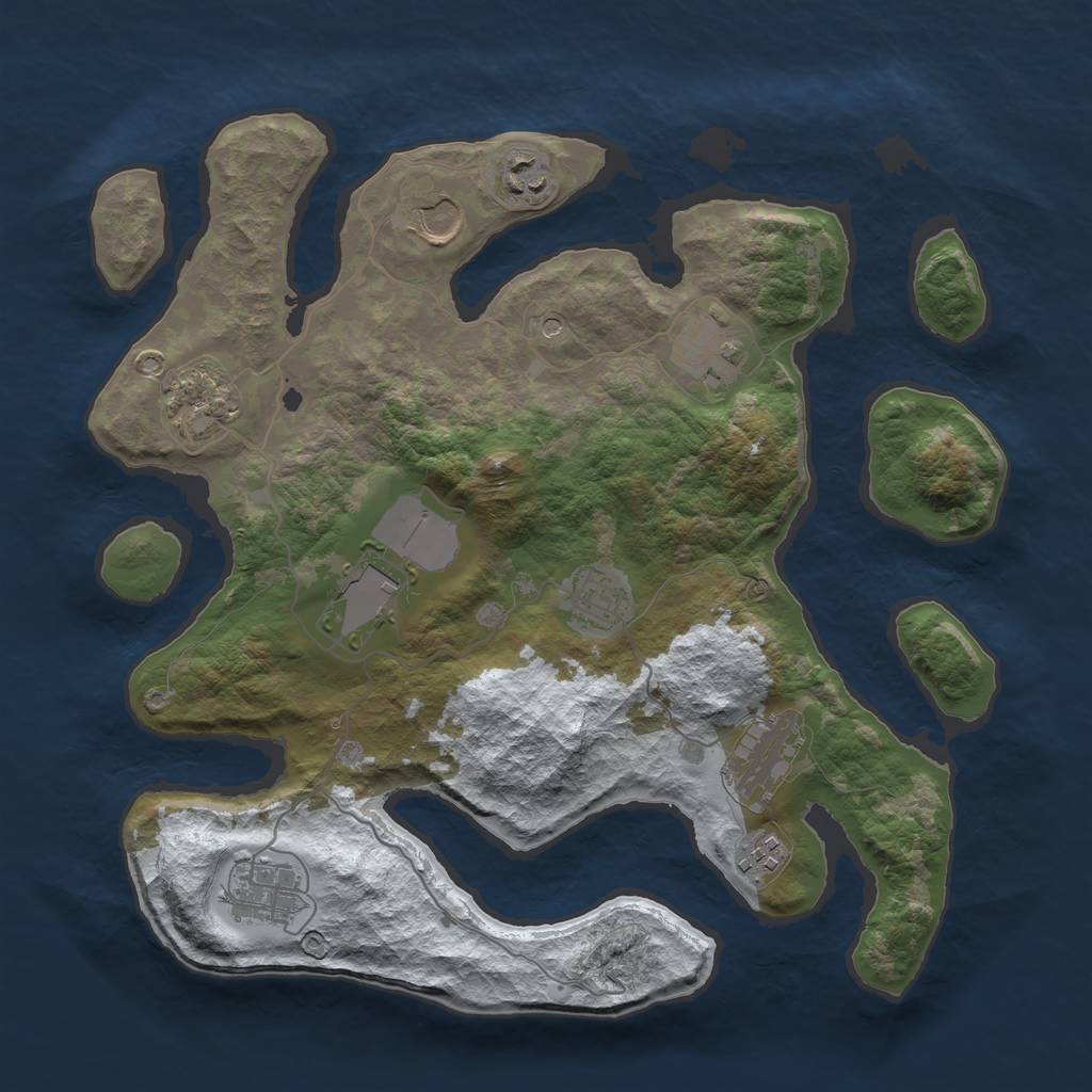 Rust Map: Barren, Size: 3500, Seed: 6328854, 12 Monuments